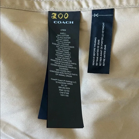 NWT COACH Men’s Trench Coat Khaki Beige Color Size XXL Leather details - Picture 12 of 16